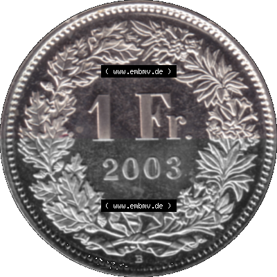 KMS Schweiz in original Farbgebung vom Scanner transparenten PNG 1983-2018, 1 Franken 2003 Sammlung