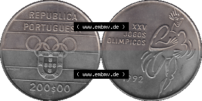 Alte Gedenkmünze aus Portugal als PNG-Grafik 1992, 200 Escudos, XXV Jogos Olimpicos Sammlung