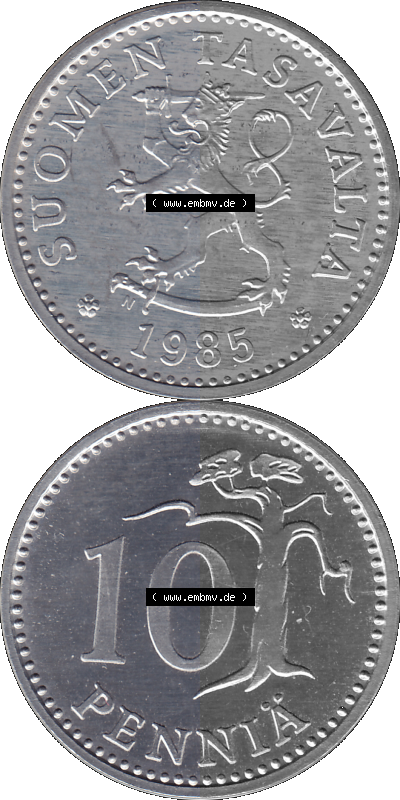 Alte Münzen KMS Finnland, Kursmünzensatz 1976 in Stempelglanz als digitales Computerbild in transparenten PNG 1983-1990, 10... Sammlung