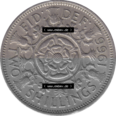 Münzen Großbritannien Umlaufmünzen Sammlung in PNG Großbritannien 1954-1970, 2 Schilling-Florin, Two Shillings, 1966 (Stück... Sammlung