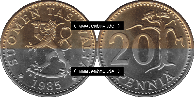 Alte Münzen KMS Finnland, Kursmünzensatz 1976 in Stempelglanz als digitales Computerbild in transparenten PNG 1963-1990, 20... Sammlung
