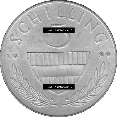 5 / Fünf Schilling Österreich in s/w Schwarzweiß bzw. Graustufen Farbgebung von Scanner transparenten PNG 1960-1968, 5 Fünf... Sammlung