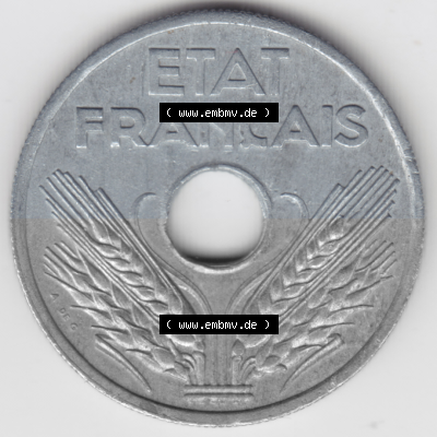 Münze Frankreich Umlaufmünzen Sammlung in PNG 1941-1941, VINGT 20 Centimes, Cent (2) - Digitales Münzen-Bildmaterial einer... Sammlung