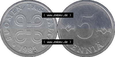 Alte Münzen KMS Finnland, Kursmünzensatz 1976 in Stempelglanz als digitales Computerbild in transparenten PNG 1977-1990, 5 Penny... Sammlung