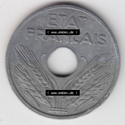 Münze Frankreich Umlaufmünzen Sammlung in PNG 1941-1943, 10 Centimes, Etat Francais 1943 (2) - Digitales Münzen-Bildmaterial... Sammlung