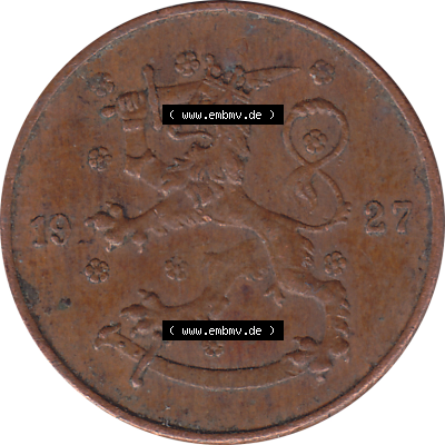 Münze Finnland / SUOMI Umlaufmünzen Sammlung in PNG 1918-1940, 5 Penny, Penniä 1927 (5) - Digital Münzen-Bildmaterial einer... Sammlung