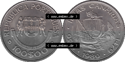 Alte Gedenkmünze aus Portugal als PNG-Grafik 1989, 100 Escudos, Ilhas Canarias Sammlung