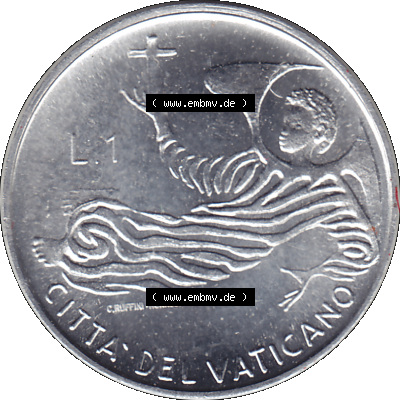 Alte Münze aus der Vatikanstadt / Vatikan als PNG-Grafik 1969-1969, 1 Eine Lira, mit Engel-Darstellung Papst Paul VI. 1969 Sammlung