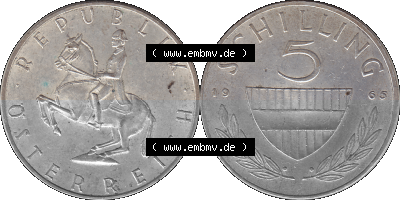 5 / Fünf Schilling Österreich in original Farbgebung von Scanner transparenten PNG 1960-1968, 5 Fünf Schilling 1965 (Stück... Sammlung