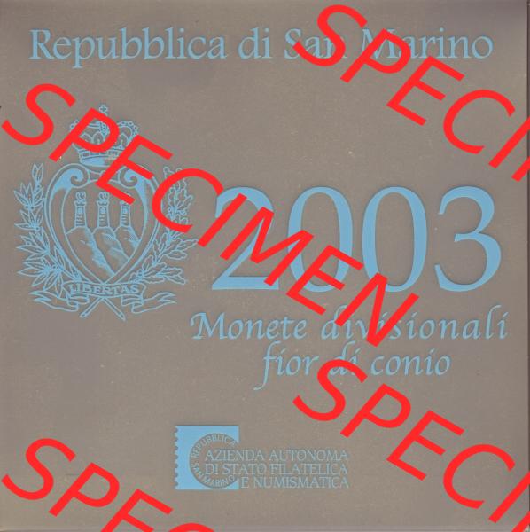 San Marino Euromünzen 2003-2003 San Marino offizieller KMS bzw. Kursmünzensatz mit Euromünzen von 1 Cent bis 2 Euro und eine 5 Euro Silbermünze / Silber-Sondermünze,... Sammlung