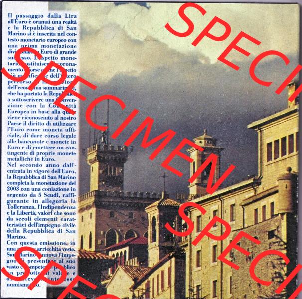 San Marino Euromünzen 2003-2003 San Marino offizieller KMS bzw. Kursmünzensatz mit Euromünzen von 1 Cent bis 2 Euro und eine 5 Euro Silbermünze / Silber-Sondermünze,... Sammlung