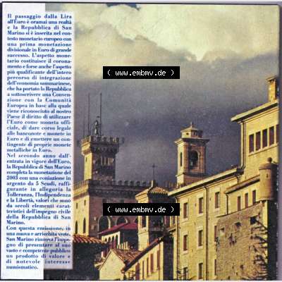 San Marino Euromünzen 2003-2003 San Marino offizieller KMS bzw. Kursmünzensatz mit Euromünzen von 1 Cent bis 2 Euro und eine 5 Euro Silbermünze / Silber-Sondermünze,... Sammlung