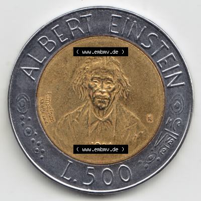 San Marino vor Euro 1984-1984, 500 Lire Gedenkmünze aus San Marino zum Ausgabethema Albert Einstein (1) Sammlung