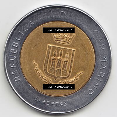San Marino vor Euro 1983-1983, 500 Lire Gedenkmünze aus San Marino zum Ausgabethema Bedrohung durch einen Atomkrieg (1) Sammlung