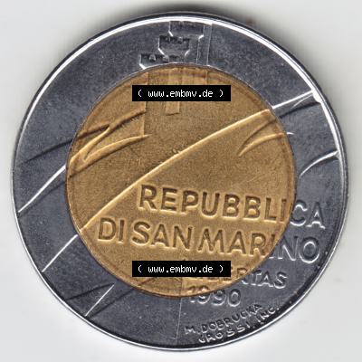 San Marino vor Euro 1990-1990, 500 Lire Gedenkmünze aus San Marino zum Ausgabethema 1600 Jahre San Marino (2) Sammlung