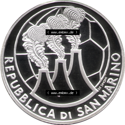 San Marino Euromünze 2004-2004, 10 Euro Fußball-WM 2006 in Deutschland, Silber-Diptychon. Vorderseite einer Silber-Diptychon Silbermünze aus San Marino als Bildmaterial... Sammlung