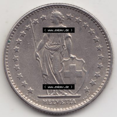 Münzen Schweiz 1968-1982, 2 Franken mit Münzzeichen / Mzz. B 1968, Münzen Vorderseite als Bildmaterial im online Katalog und online Datenbank für Sammler von... Sammlung
