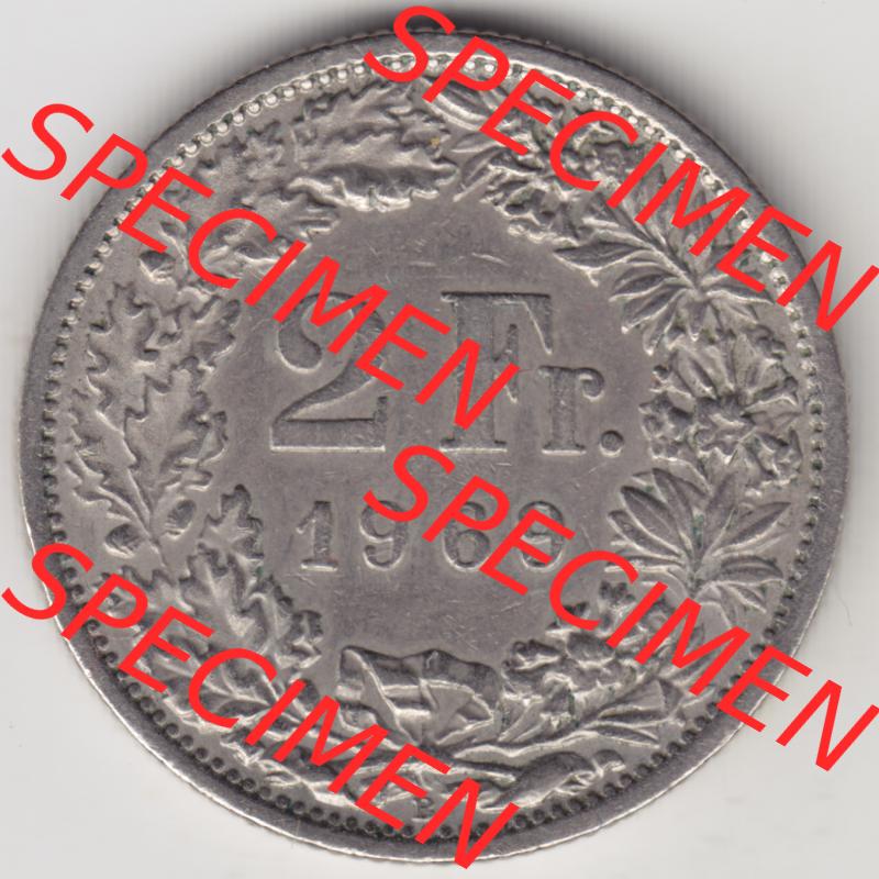 Münzen Schweiz 1968-1982, 2 Franken mit Münzzeichen / Mzz. B 1969, Münzen Rückseite als Bildmaterial im online Katalog und online Datenbank für Sammler von... Sammlung