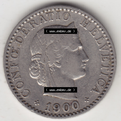 Münzen Schweiz 1881-1938, 20 Rappen Münzzeichen / Mzz. B 1900, Münzen Vorderseite als Bildmaterial im online Katalog und online... Sammlung