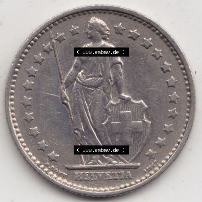 Münzen Schweiz 1968-1982, 1 Franken mit Münzzeichen / Mzz. B 1968 II., Münzen Vorderseite als Bildmaterial im online Katalog und online Datenbank für Sammler... Sammlung