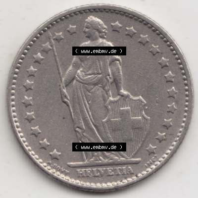 Münzen Schweiz 1968-1982, 1 Franken mit Münzzeichen / Mzz. B 1977, Münzen Vorderseite als Bildmaterial im online Katalog und... Sammlung