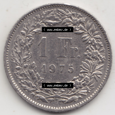 Münzen Schweiz 1968-1982, 1 Franken mit Münzzeichen / Mzz. B 1975, Münzen Rückseite als Bildmaterial im online Katalog und... Sammlung
