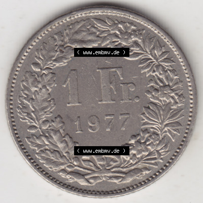 Münzen Schweiz 1968-1982, 1 Franken mit Münzzeichen / Mzz. B 1977, Münzen Rückseite als Bildmaterial im online Katalog und... Sammlung