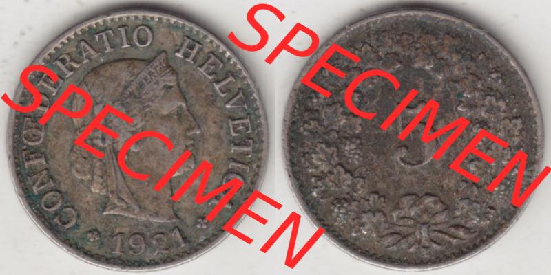 Münzen Schweiz 1919-1931, 5 Rappen Mzz. B 1921, Münzen Vollansicht Horizontal als Bildmaterial im online Katalog und online Datenbank für Sammler von Schweizer Münzen. Sammlung