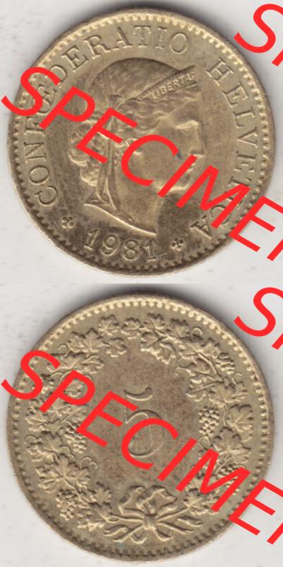 Münzen Schweiz 1979-Heute, 5 Rappen Mzz. B 1981 II., Münzen Vollansicht Vertikal als Bildmaterial im online Katalog und online Datenbank für Sammler von Schweizer... Sammlung