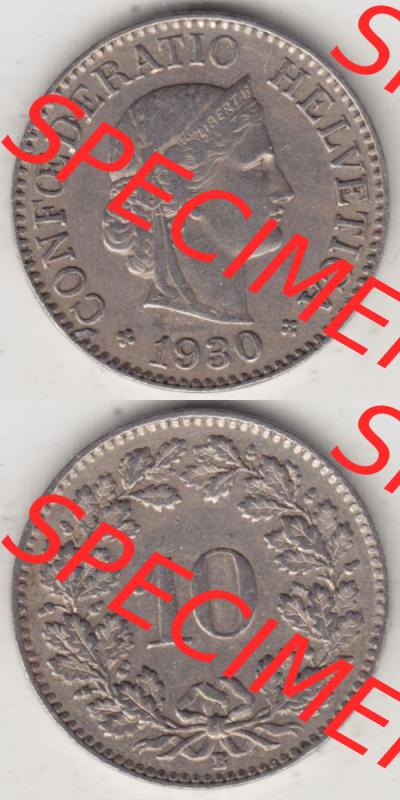 Münzen Schweiz 1919-1931, 10 Rappen B 1930 II., Münzen Vollansicht Vertikal als Bildmaterial für Mobile-Geräte Sammlung