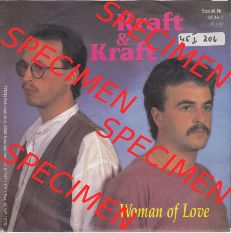 Schlager (Singles), Titan Records 1991, Kraft und Kraft - Woman Of Love. Single Vinyl-Schallplatten - Bilder der BRD hier im online Katalog als Bildmaterial hochladen.... Sammlung