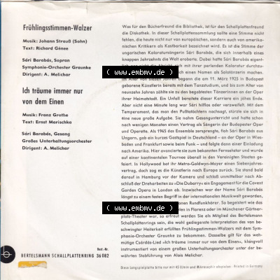Schlager (Singles), Bertelsmann Recods Schallplattenring, rühlingsstimmen-Walzer Ich Träume Immer Nur Von Dem Einen (2) Sammlung