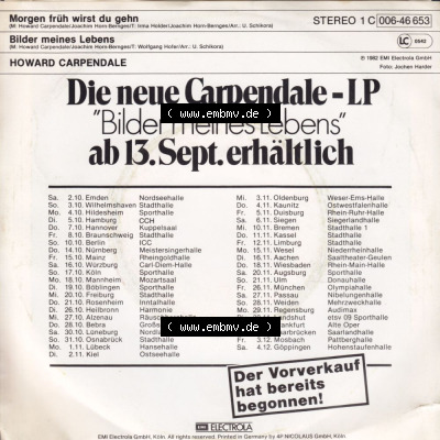 Schlager (Singles), Electrola Records 1982, Howard Carpendale mit Morgen Früh Wirst Du Geh'n. Die Vinyl Single Schallplatten... Sammlung