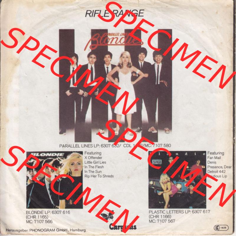 BRD Phonogram Records 1978, Blondie mit Heart of Glass und Rifle Range. Die Vinyl Single Schallplatten wurden hier im online Katalog als Datensatz hochladen. Katalogisiere und Kategorisiere... Sammlung