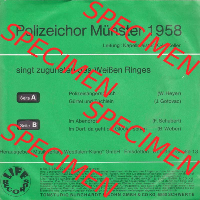 Schlager (Singles), Life Records 1958, Polizeichor Münster 1958 mit Polizeichor Münster 1958 Singt Zugunsten Des Weißen Ringes (2) Sammlung