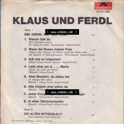 Schlager (Singles), Polydor Records 1972, Klaus und Ferdl mit Ein Abend Auf Der Heidi. Polydor Records Single Vinyl-Schallplatten... Sammlung