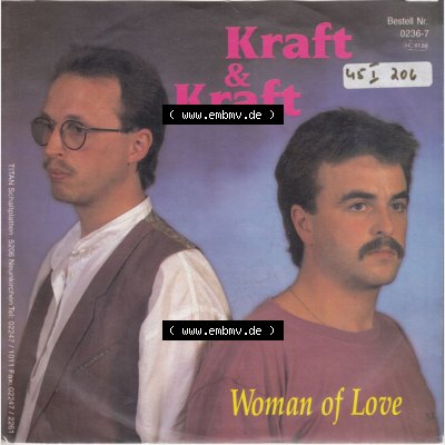 Schlager (Singles), Titan Records 1991, Kraft und Kraft - Woman Of Love. Single Vinyl-Schallplatten - Bilder der BRD hier im online Katalog als Bildmaterial hochladen.... Sammlung