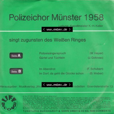 Schlager (Singles), Life Records 1958, Polizeichor Münster 1958 mit Polizeichor Münster 1958 Singt Zugunsten Des Weißen Ringes (2) Sammlung