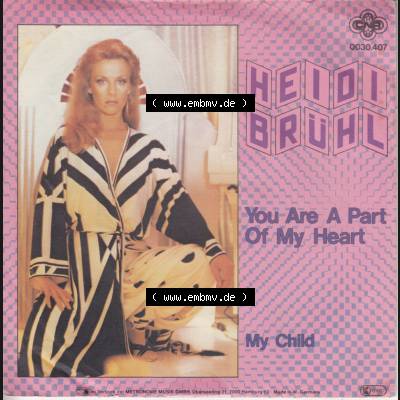 NLD Schlager (Singles), CNR Music Records 1981, Heidi Brühl mit You Are A Part Of My Heart und My Child. Vinyl-Schallplatten hier im online Katalog als Bildmaterial hochladen.... Sammlung