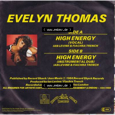 BRD, Electronics (Singles) Ariola Records 1984, Evelyn Thomas mit High Energy und High Energy (Instrumental Dub). Die Vinyl Single Schallplatten wurden hier im online... Sammlung
