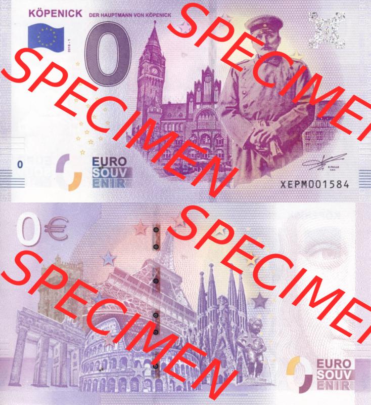 0-Euro Souvenirscheine Deutschland 2018-1, XEPM, Köpenick, Der Hauptmann von Köpenick (3) Sammlung