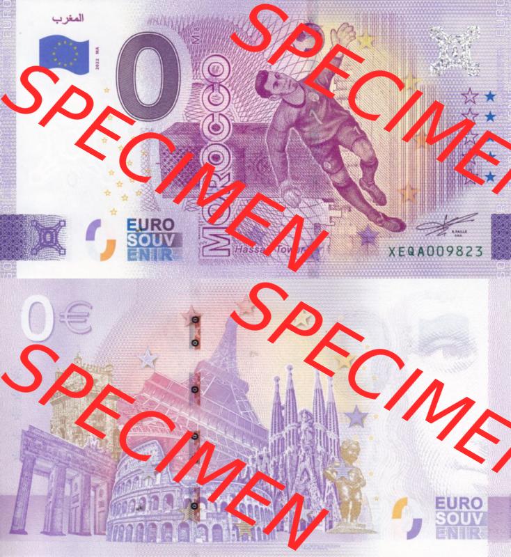 0-Euro Souvenirscheine Deutschland 2022-MA, Fußball-WM in Katar XEQA, Marokko - Morocco (3) Sammlung