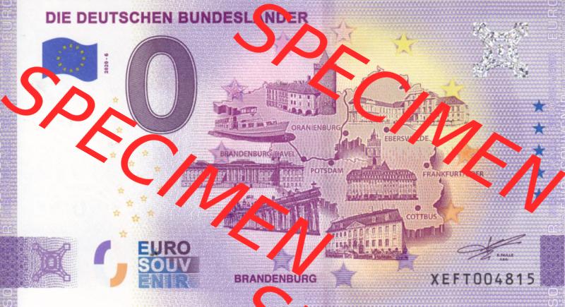 0-Euro Souvenirscheine Deutschland 2020-6, XEFT, Die deutschen Bundesländer - Brandenburg (1) Sammlung