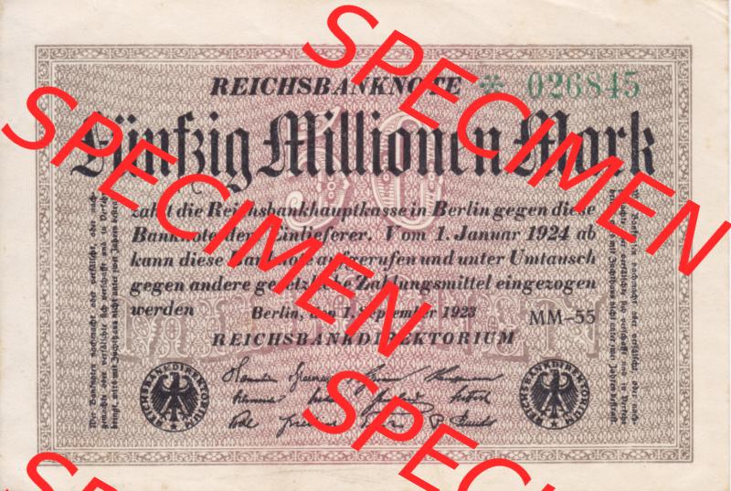 Banknote Deutsches Reich 1923, P109 II. 50 Millionen Mark (1) Sammlung