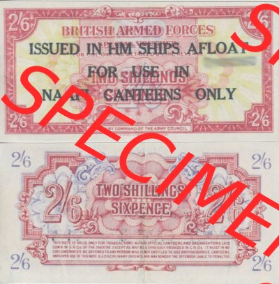 Banknoten Britisches Militär 1946-1946, II. 2 Schilling - 6 Pence 2 Shillings. Vorderseite und Rückseite auf einen Digitalen... Sammlung