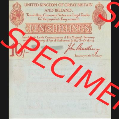 Banknoten England 1915-1915, I. 10 Schilling - Shillings. Vorderseite und Rückseite auf einen Digitalen Bild der Banknoten von England 1914-1915, Banknoten aus Satz der Englischen... Sammlung