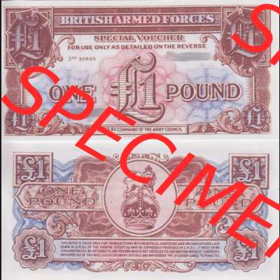 Banknoten Britisches Militär 1956-1956, 1 Pfund, One Pound 3. Serie. Vorderseite und Rückseite auf einen Digitalen Bild der Banknoten vom Britisches Militär 1956.... Sammlung
