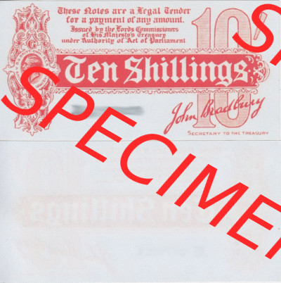 Banknoten England 1914-1914, 10 Schilling - Shillings. Vorderseite und Rückseite auf einen Digitalen Bild der Banknoten von England... Sammlung