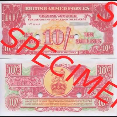Banknoten Britisches Militär 1956-1956, 10 Schilling, Ten Shillings 3. Serie. Vorderseite und Rückseite auf einen Digitalen Bild der Banknoten vom Britisches Militär... Sammlung