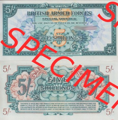 Banknoten Britisches Militär 1946-1946, 5 Schilling - Five Shillings. Vorderseite und Rückseite auf einen Digitalen Bild der... Sammlung
